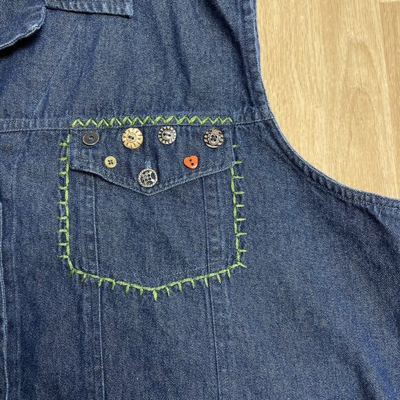 ALLISON LANE DENIM VEST BUTTON UP EMBROIDERED BUTTONS BLUE JEAN SUMMER SIZE 2X - Picture 4 of 8